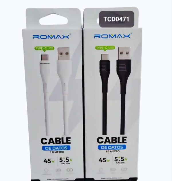 Cable de datos ROMAX  1m USB A USB-C 45W - Imagen 2